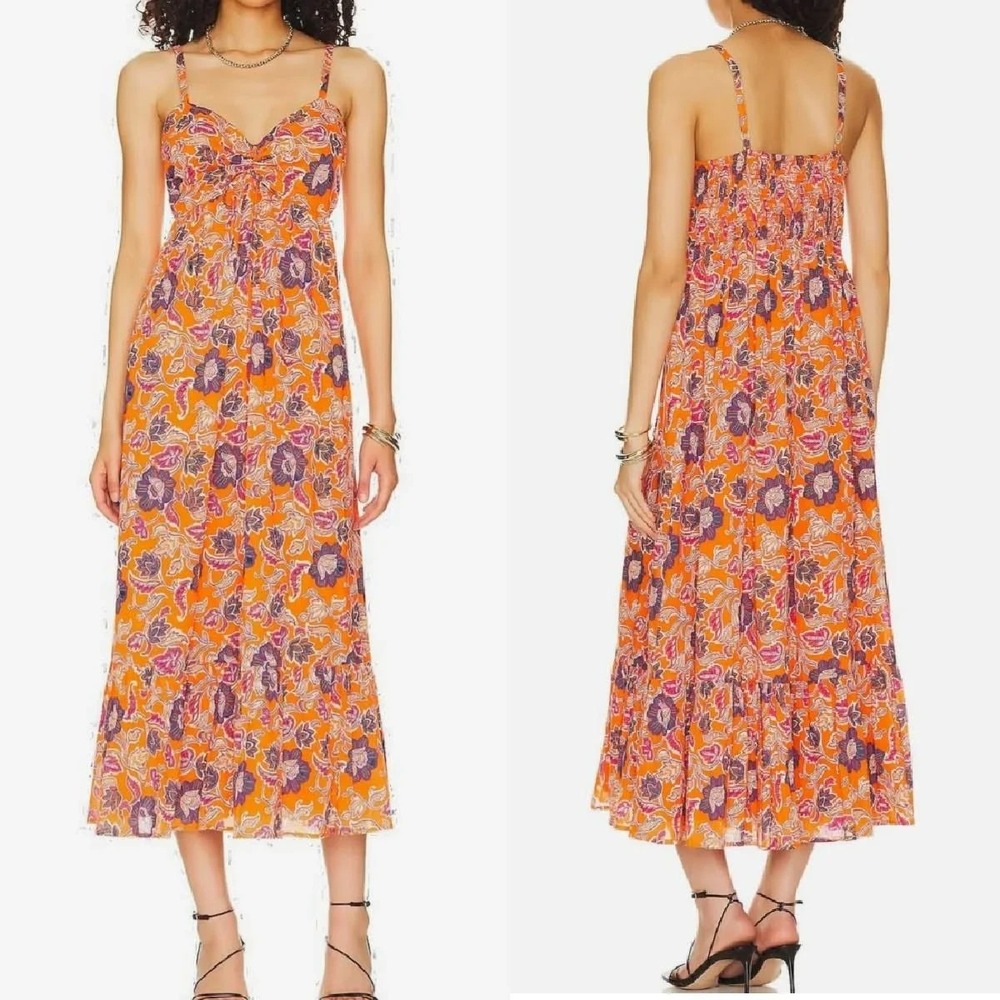 Cleobella‎ Oliana Midi Dress Organic Cotton Floral Small Tropique Orange Summer